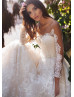 Long Sleeves Ivory Lace Tulle Buttons Back Fabulous Wedding Dress